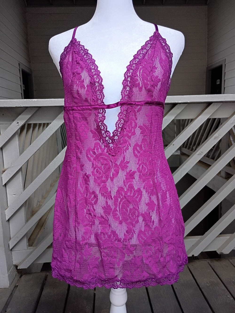 Victoria's Secret Vintage Y2K Purple Lace Baby Doll Slip Dress Size Medium